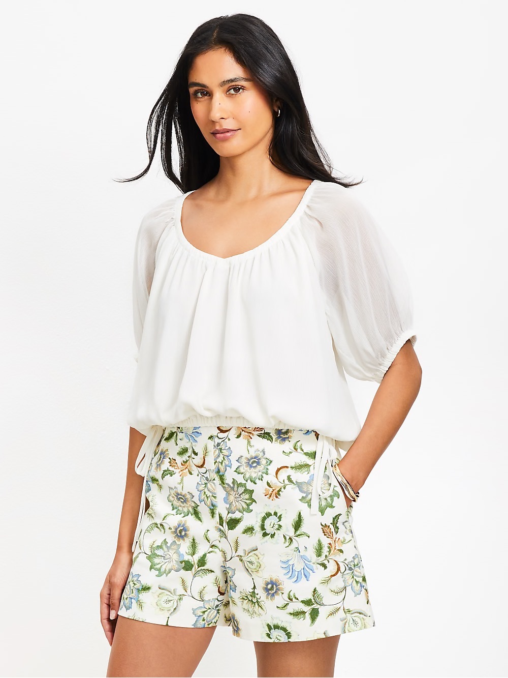 LOFT side tie bubble shirt